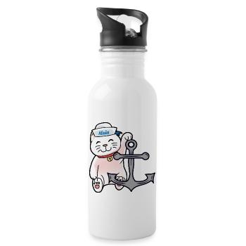 Sailors Cat Cats Sailor Anchor Maritime - Gourde avec paille intégrée - blanc - Droite