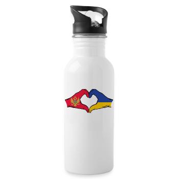 Montenegro Ukraine Flagge Hände Herzform - Trinkflasche mit integriertem Trinkhalm - Weiß - Rechts