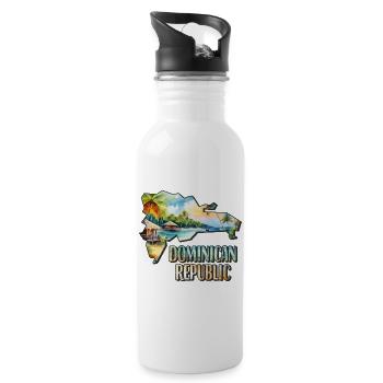 Watercolor Map Dominican Republic - Water bottle with straw - white - Right