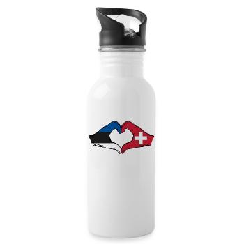 Estonia Switzerland Flag Hands Heart Shape - Water bottle with straw - white - Right