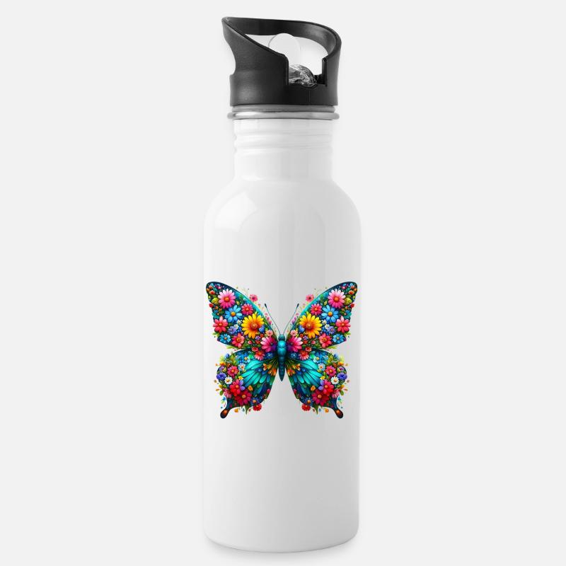 Papillon - Gourde avec paille intégrée - blanc