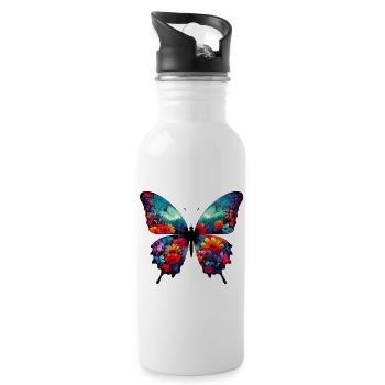 Schmetterling - Trinkflasche mit integriertem Trinkhalm - Weiß - Rechts