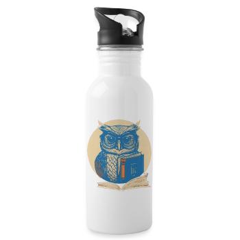 Owl Reading Book - Water bottle with straw - white - Right