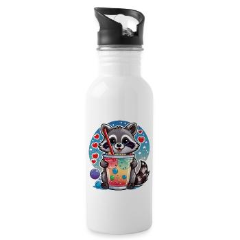 kleiner süßer Waschbär mit Limonade und Strohhalm - Trinkflasche mit integriertem Trinkhalm - Weiß - Rechts