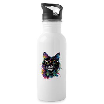 Professor Katze - Trinkflasche mit integriertem Trinkhalm - Weiß - Rechts