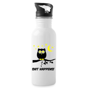 eule shit happens 02 - Trinkflasche mit integriertem Trinkhalm - Weiß - Rechts