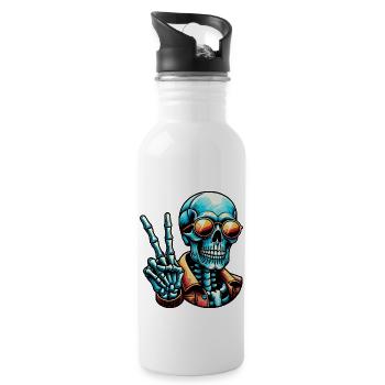 Skeleton Peace Sign - Water bottle with straw - white - Right