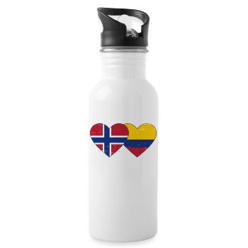 Norvège Colombie Drapeau Coeur Utilisé - Gourde avec paille intégrée - blanc - Droite