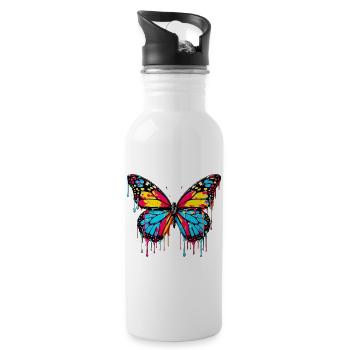 Schmetterling - Trinkflasche mit integriertem Trinkhalm - Weiß - Rechts