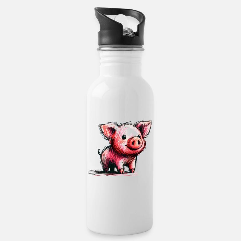Piglet - Water bottle with straw - white