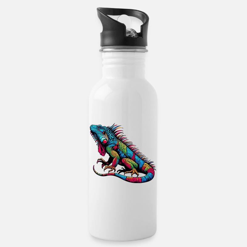 Leguan - Trinkflasche mit integriertem Trinkhalm - Weiß