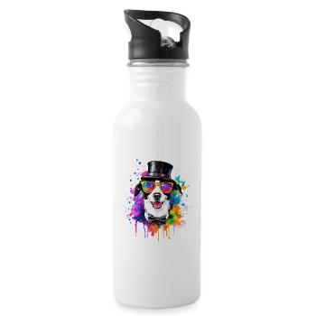 Party Hund mit Zylinder Hut Sonnenbrille Graffiti - Trinkflasche mit integriertem Trinkhalm - Weiß - Rechts