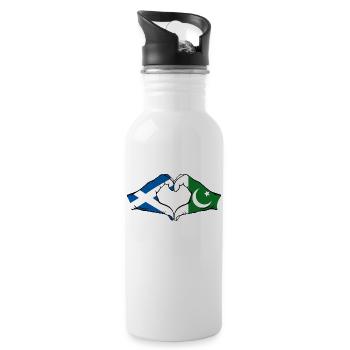 Scotland Pakistan Hands Heart Shape - Water bottle with straw - white - Right