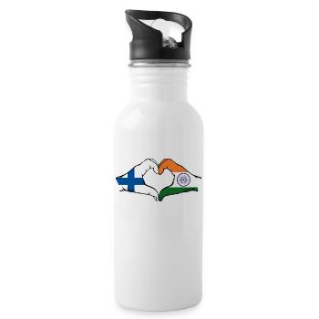 Finland India hands heart shape - Water bottle with straw - white - Right