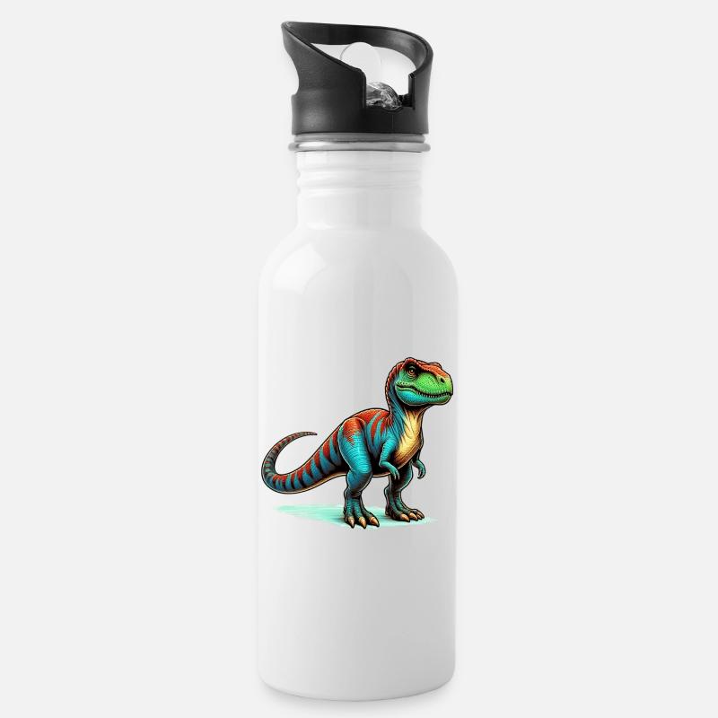 Dinosaurier - Trinkflasche mit integriertem Trinkhalm - Weiß