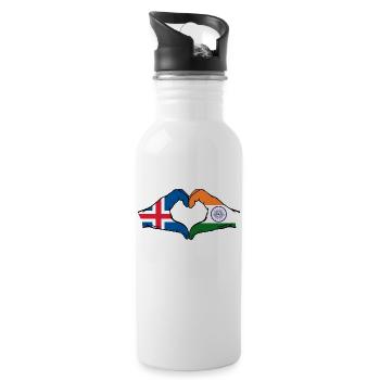 Iceland India hands heart shape - Water bottle with straw - white - Right
