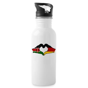 Kenya Germany Hands Heart Shape - Water bottle with straw - white - Right