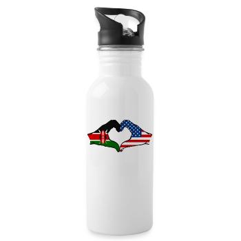 Kenya USA hands heart shape - Water bottle with straw - white - Right