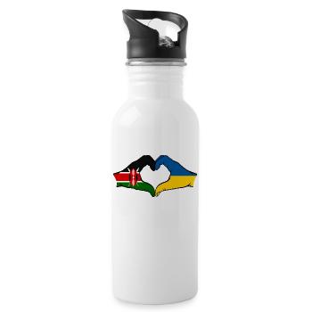 Kenya Ukraine Hands Heart Shape - Water bottle with straw - white - Right