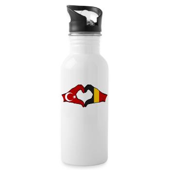 Turkey Belgium Hands Heart Shape - Water bottle with straw - white - Right
