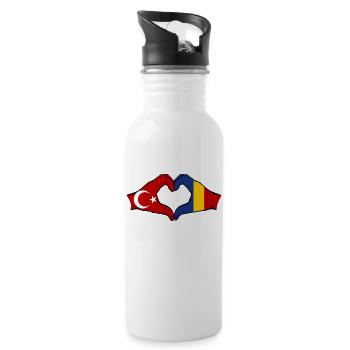 Turkey Romania Hands Heart Shape - Water bottle with straw - white - Right