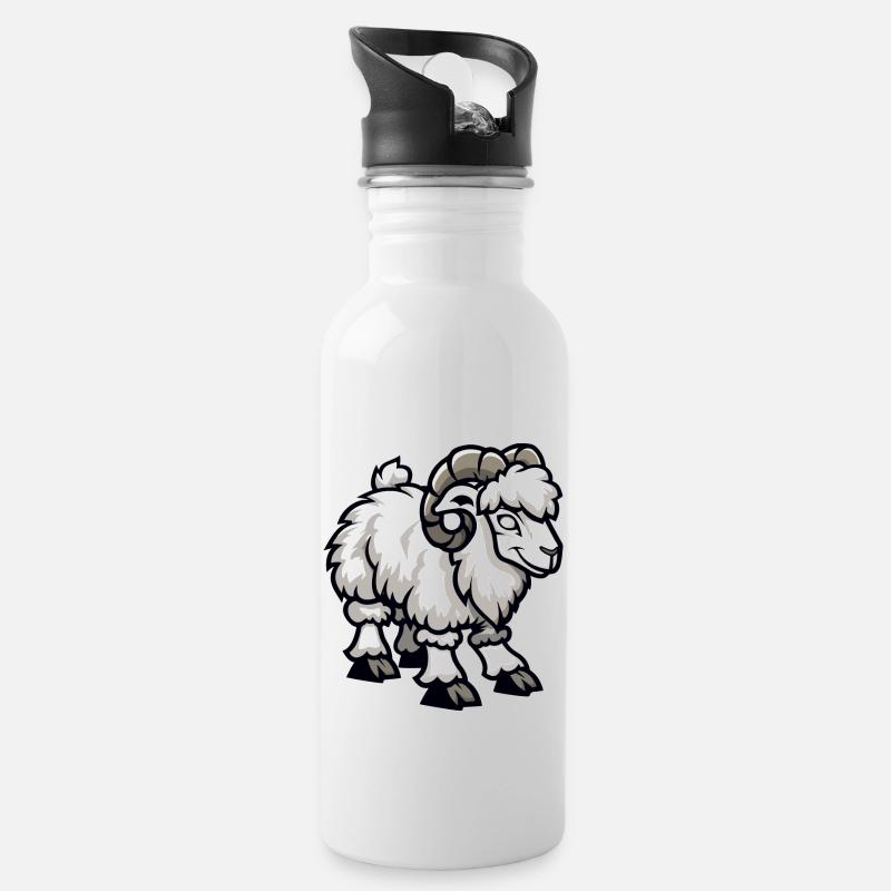 Schaf Steinbock - Trinkflasche mit integriertem Trinkhalm - Weiß