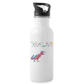 NIKLAS - Schöner Jungen Name mit Dinosaurier - Trinkflasche mit integriertem Trinkhalm - Weiß - Rechts