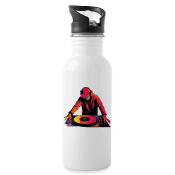 Diskjockey Retrowave - Trinkflasche mit integriertem Trinkhalm - Weiß - Rechts