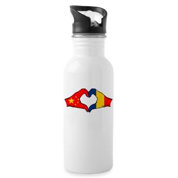 China Romania Flag Heart Shape - Water bottle with straw - white - Right