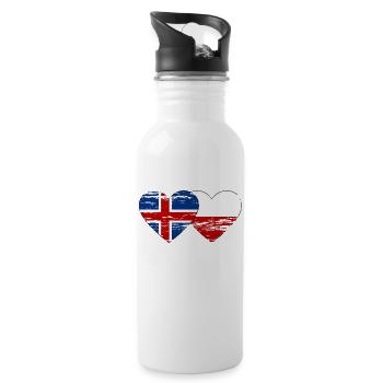 Iceland Poland flag heart used - Water bottle with straw - white - Right