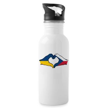 Ukraine Czech Republic Flag Hands Heart Shape - Water bottle with straw - white - Right