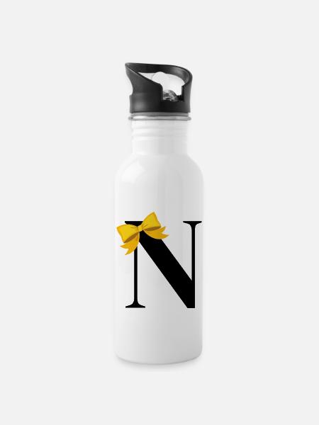 Buchstabe n gelbe Schleife - Trinkflasche mit integriertem Trinkhalm - Weiß