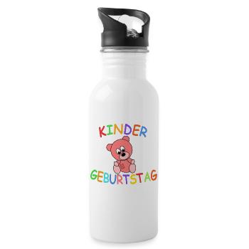 Kindergeburtstag mit Teddybär - Trinkflasche mit integriertem Trinkhalm - Weiß - Rechts