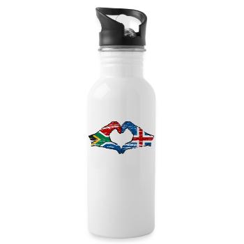 South Africa Iceland Flag Hands Heart Shape Used - Water bottle with straw - white - Right