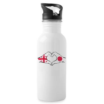 Georgien Japan Flagge Hände Herzform used - Trinkflasche mit integriertem Trinkhalm - Weiß - Rechts