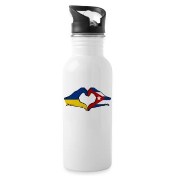 Ukraine Cuba Flag Hands Heart Shape - Water bottle with straw - white - Right