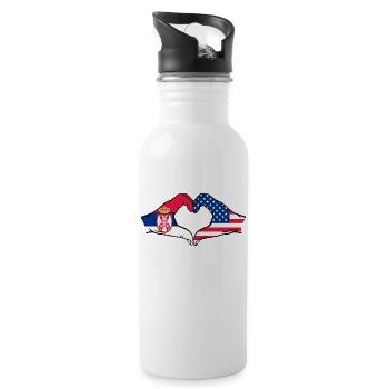 Serbia USA Flag Hands Heart Shape - Water bottle with straw - white - Right