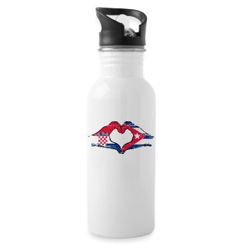 Croatia Cuba Flag Hands Heart Shape Used - Water bottle with straw - white - Right