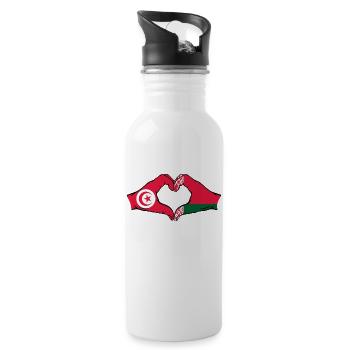 Tunisie Biélorussie drapeau mains coeur forme - Gourde avec paille intégrée - blanc - Droite