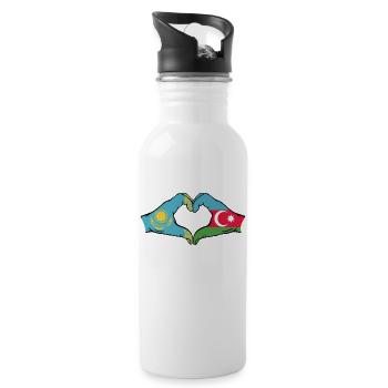 Kasachstan Aserbaidschan Flagge Hände Herzform - Trinkflasche mit integriertem Trinkhalm - Weiß - Rechts