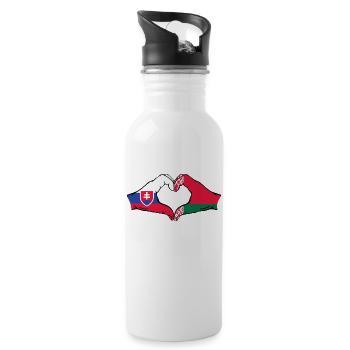 Slowakei Belarus Flagge Hände Herzform - Trinkflasche mit integriertem Trinkhalm - Weiß - Rechts