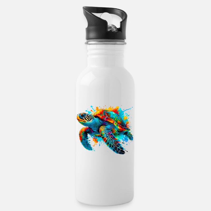 Schildkröte - Trinkflasche mit integriertem Trinkhalm - Weiß