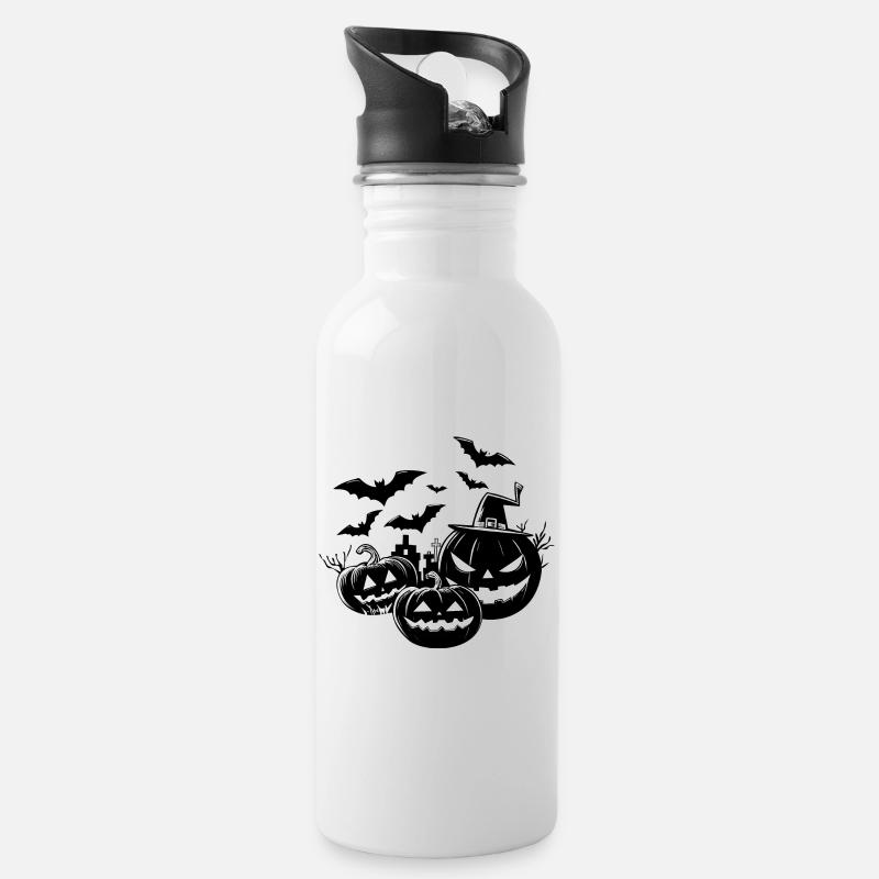Halloween in Schwarz-Weiß - Trinkflasche mit integriertem Trinkhalm - Weiß