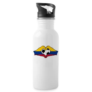 Kolumbien Flagge Fußball Hände Herzform - Trinkflasche mit integriertem Trinkhalm - Weiß - Rechts
