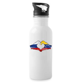 Russia Venezuela Flag Hands Heart Shape used - Water bottle with straw - white - Right