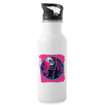 Futuristic Feline Tech - Water bottle with straw - white - Right