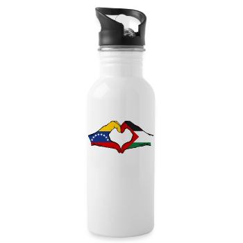 Venezuela Palestine Flag Hands Heart Shape - Water bottle with straw - white - Right