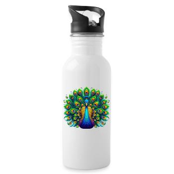Pfau - Trinkflasche mit integriertem Trinkhalm - Weiß - Rechts