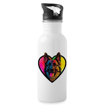 German Shepherd Dog Heart Dog Love - Water bottle with straw - white - Right