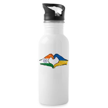 India Ukraine Flag Hands Heart Shape Used - Water bottle with straw - white - Right